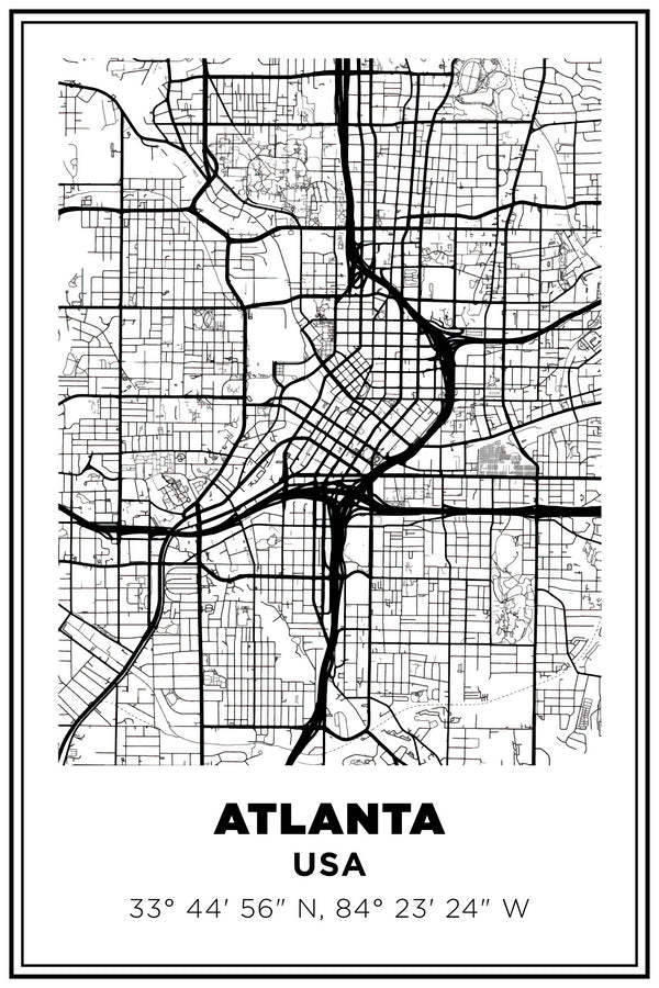Alanta, Georgia USA Street Map White BG Plexi Glass Wall Art