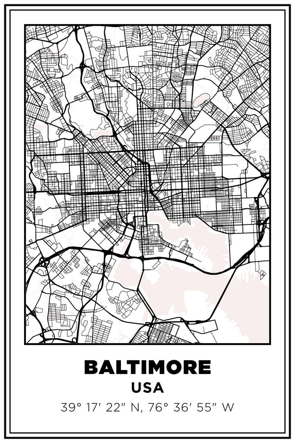 Baltimore, Maryland USA Street Map White BG Plexi Glass Wall Art