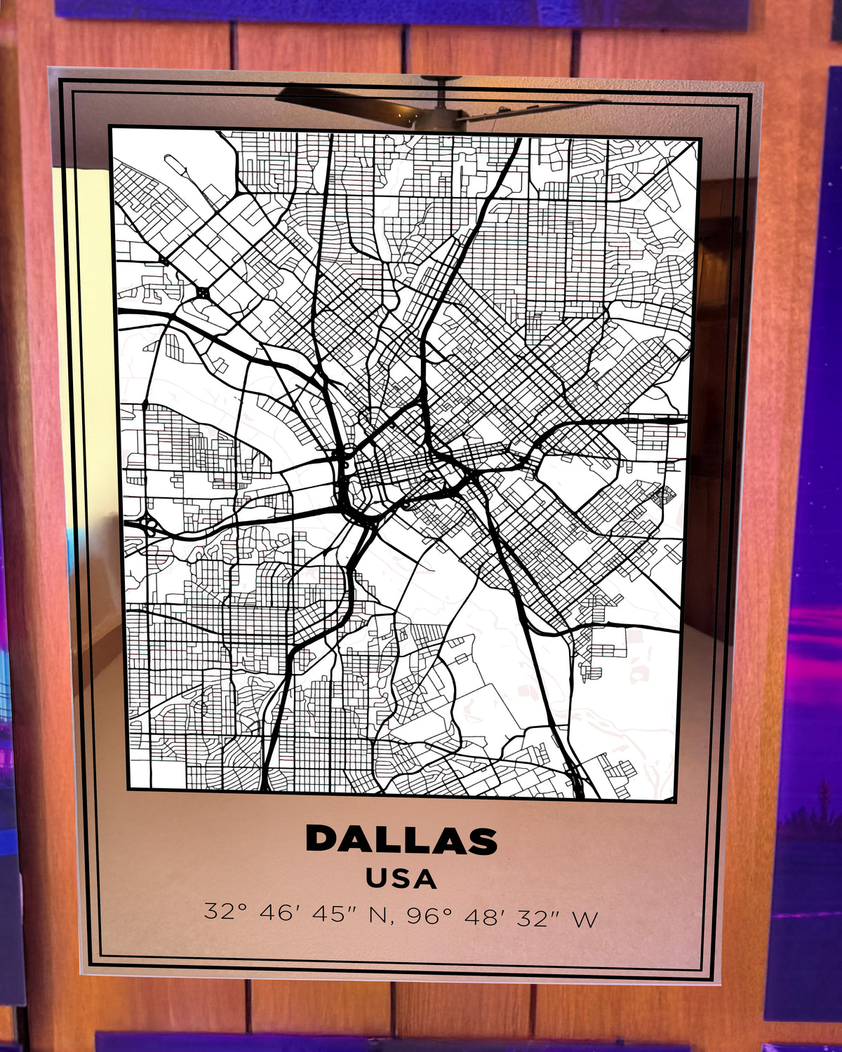 Dallas, Texas Map Mirror Poster