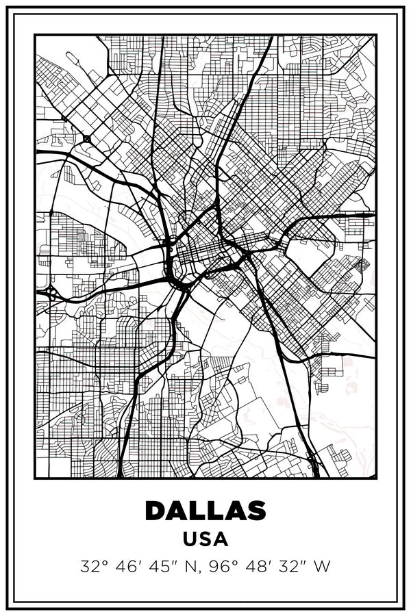 Dallas, Texas USA Street Map White BG Plexi Glass Wall Art