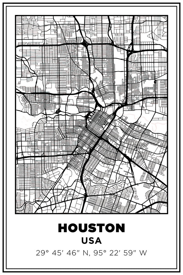Houston, Texas USA Street Map White BG Plexi Glass Wall Art