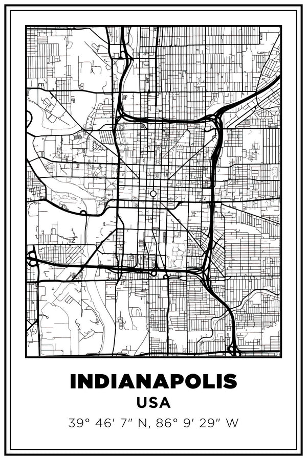 Indianapolis, Indiana USA Street Map White BG Plexi Glass Wall Art