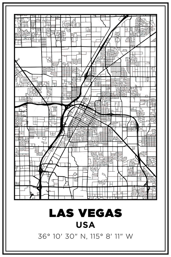 Las Vegas, Nevada USA Street Map White BG Plexi Glass Wall Art