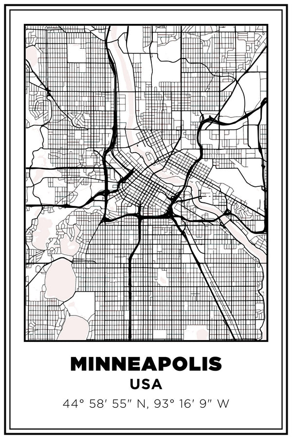 Minneapolis, Minnesota USA Street Map White BG Plexi Glass Wall Art
