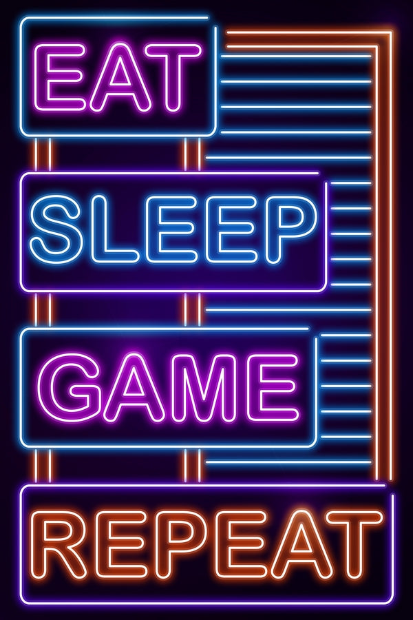 Neon Eat Sleep Game Repeat Plexi Glass Wall Art