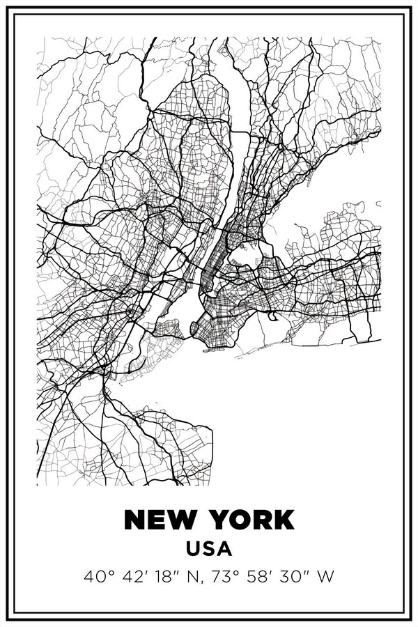 New York, New York USA Street Map White BG Plexi Glass Wall Art