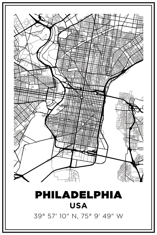 Philadelphia, Pennsylvania USA Street Map White BG Plexi Glass Wall Art