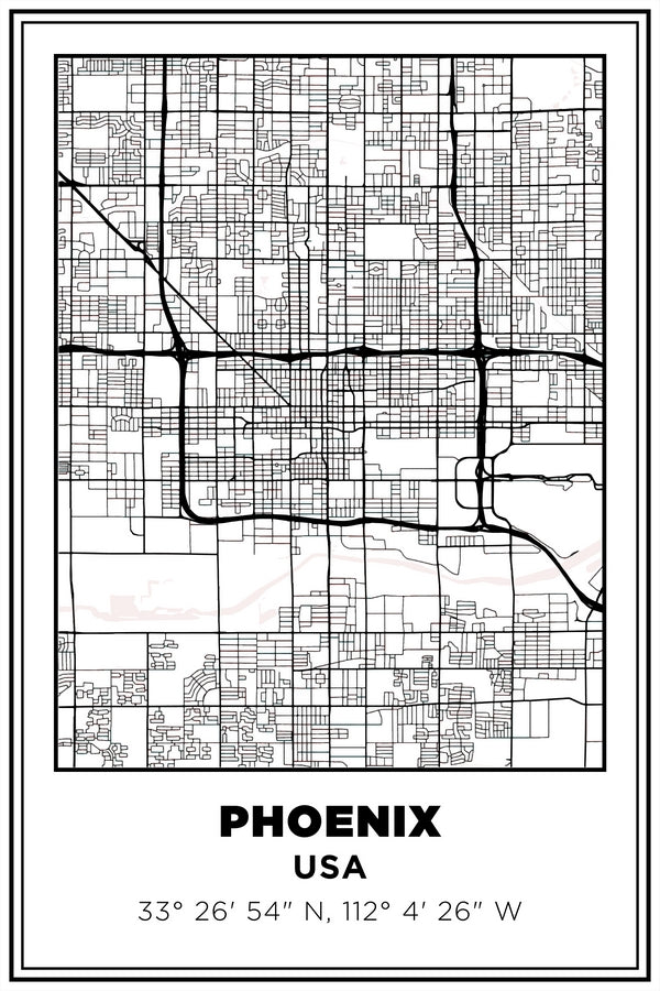 Phoenix, Arizona USA Street Map White BG Plexi Glass Wall Art