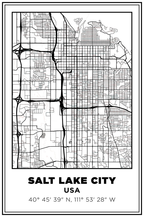Salt Lake City, Utah USA Street Map White BG Plexi Glass Wall Art