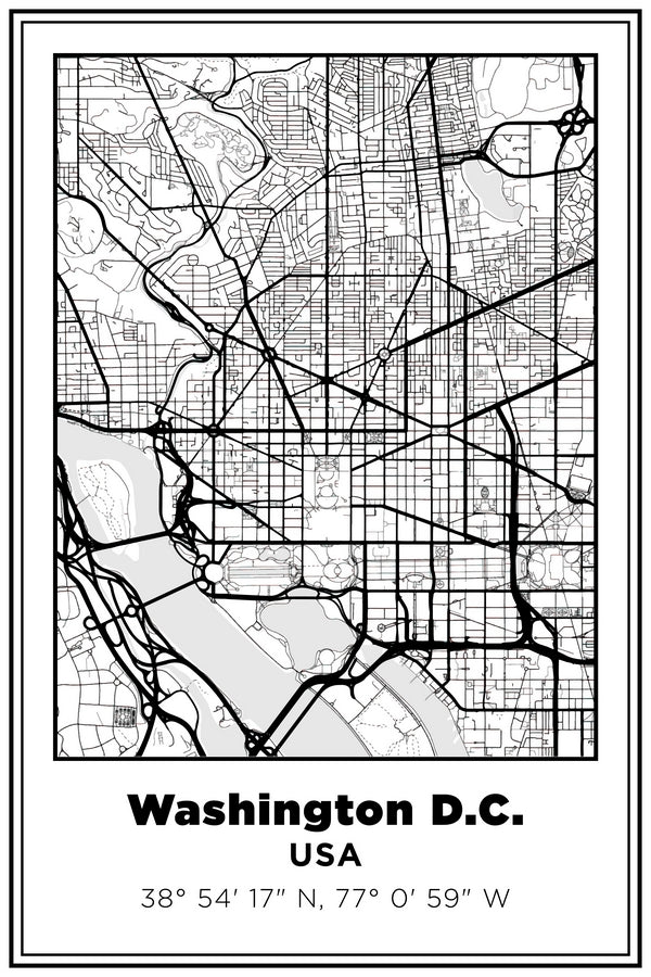Washington D.C. USA Street Map White BG Plexi Glass Wall Art