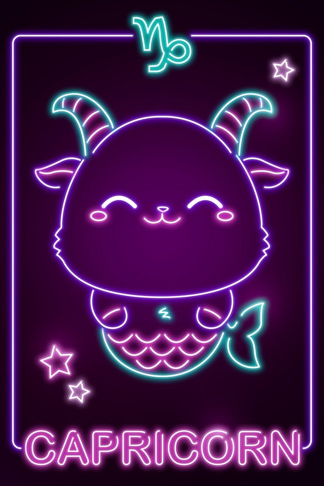 Neon Zodiac Kawaii Capricorn Plexi Glass Wall Art - Donnie Art - V1Tech