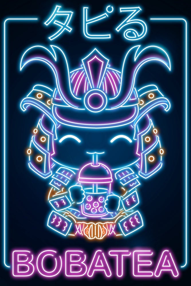 Retro Neon Boba Tea Samurai Plexi Glass Wall Art - Donnie Art - V1Tech
