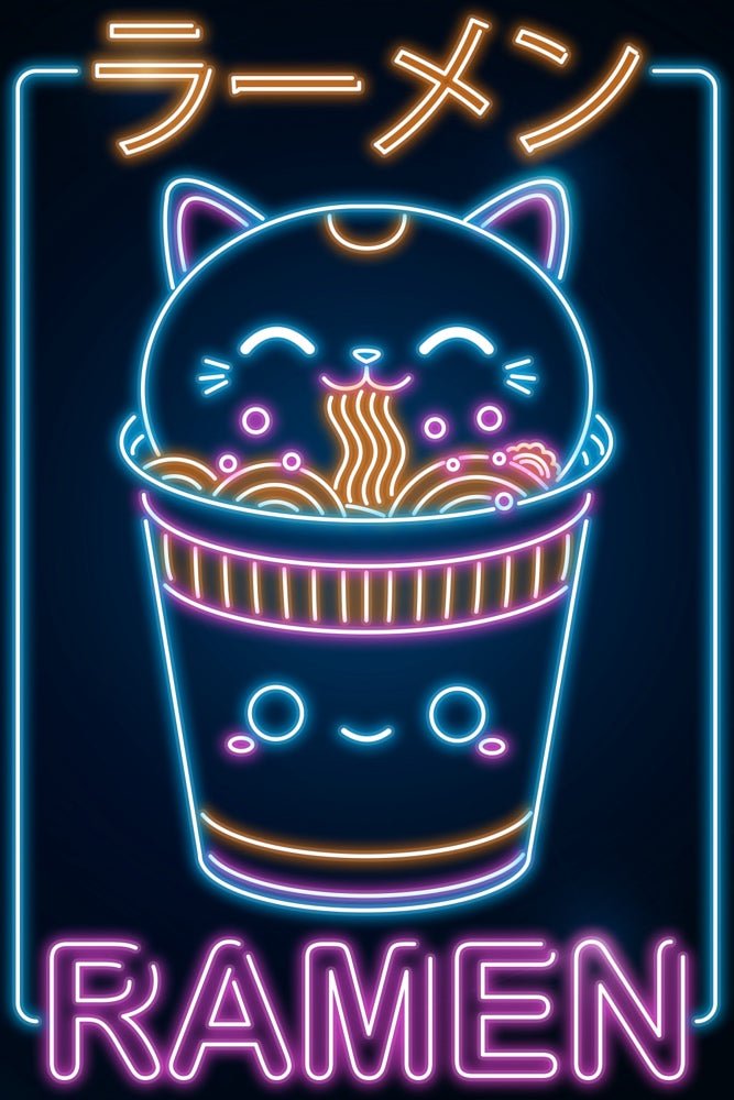 Retro Neon Neko Noodle Plexi Glass Wall Art - Donnie Art - V1Tech