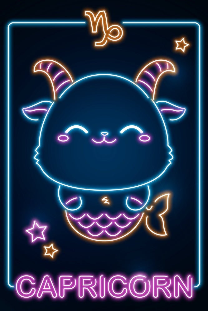 Retro Neon Zodiac Kawaii Capricorn Plexi Glass Wall Art - Donnie Art - V1Tech
