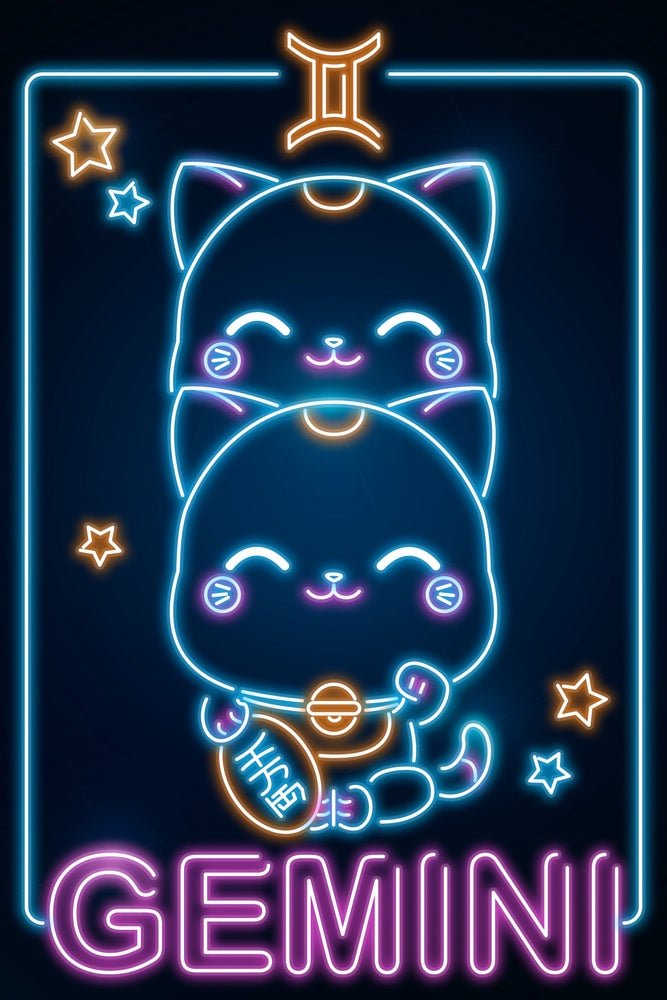 Retro Neon Zodiac Kawaii Gemini Plexi Glass Wall Art - Donnie Art - V1Tech