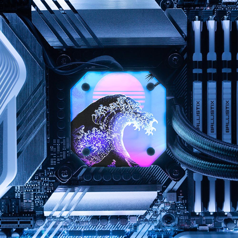 Soul of the Retrowave AIO Cover for Corsair iCUE ELITE CAPELLIX (H100i, H115i, H150i Black and White) - Donnie Art - V1Tech