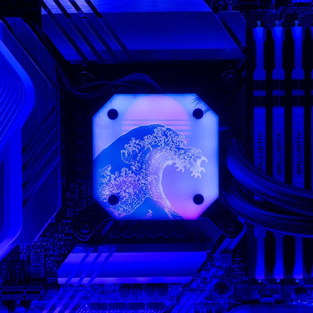 Soul of the Retrowave AIO Cover for Corsair iCUE ELITE CAPELLIX (H100i, H115i, H150i Black and White) - Donnie Art - V1Tech