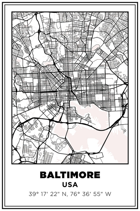 Baltimore, Maryland USA Street Map White BG Plexi Glass Wall Art