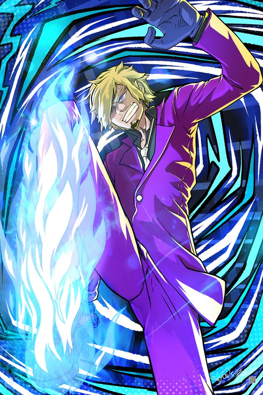 Blue Fire Kick Plexi Glass Wall Art