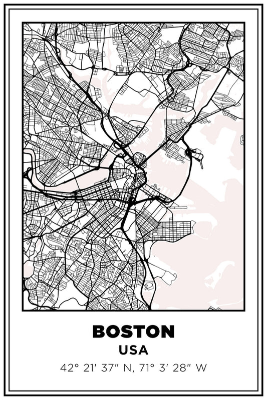 Boston, Massachusetts USA Street Map White BG Plexi Glass Wall Art