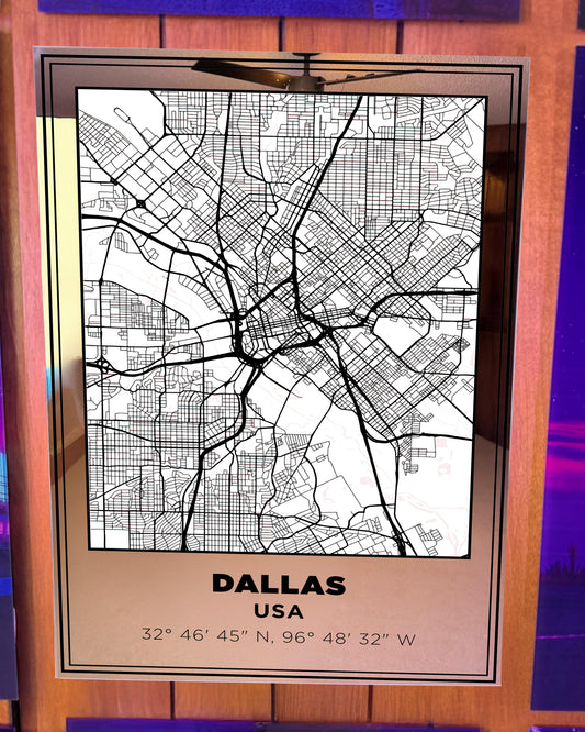 Dallas, Texas Map Mirror Poster