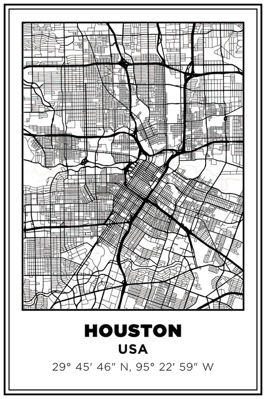 Houston, Texas USA Street Map White BG Plexi Glass Wall Art