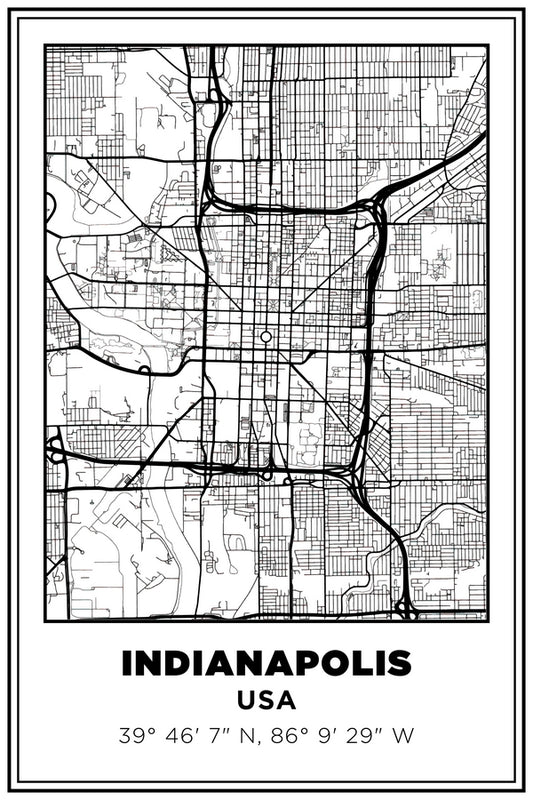 Indianapolis, Indiana USA Street Map White BG Plexi Glass Wall Art