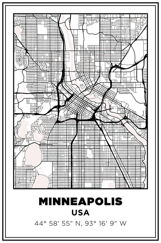 Minneapolis, Minnesota USA Street Map White BG Plexi Glass Wall Art