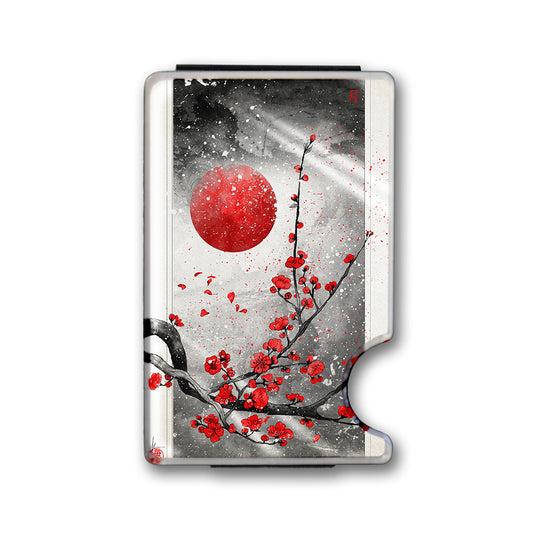 Moon and Sakura Plexi Glass Acrylic Backed Metal Wallet