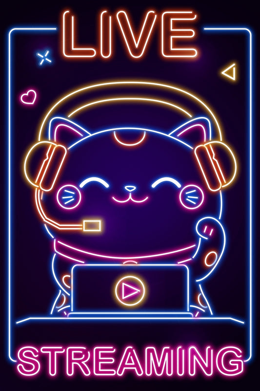 Neon Neko Streaming Plexi Glass Wall Art