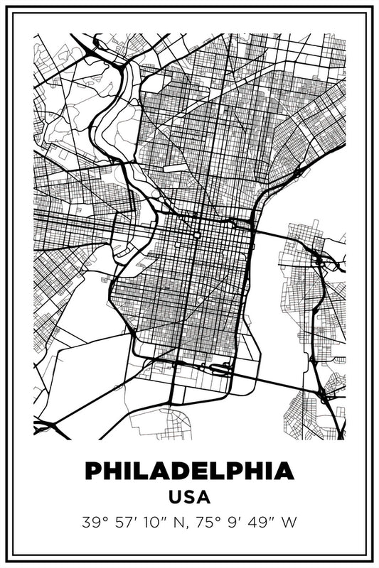 Philadelphia, Pennsylvania USA Street Map White BG Plexi Glass Wall Art