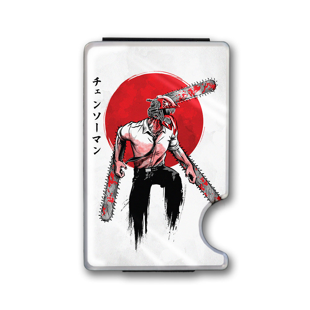 Red Sun Chainsaw Plexi Glass Acrylic Backed Metal Wallet