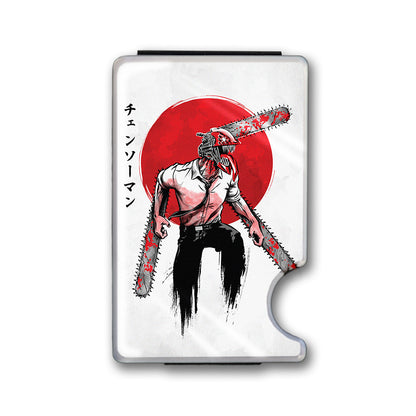 Red Sun Chainsaw Plexi Glass Acrylic Backed Metal Wallet
