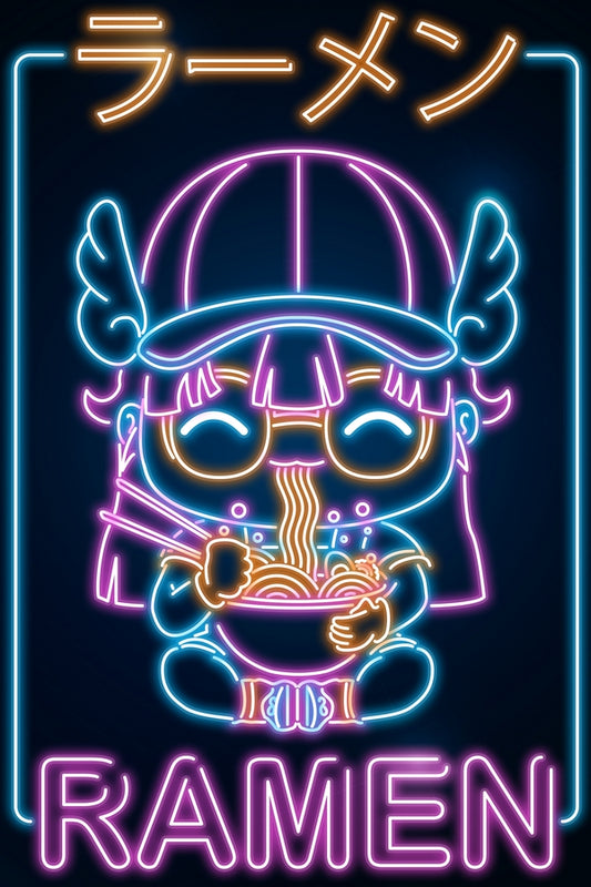 Retro Neon Ramen Android Girl Plexi Glass Wall Art