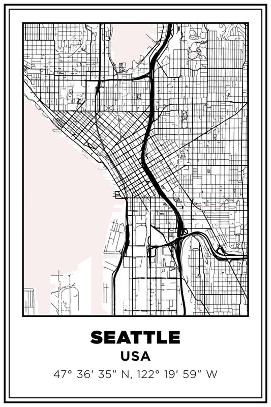 Seattle, Washington USA Street Map White BG Plexi Glass Wall Art