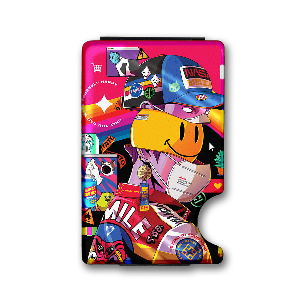 V2 Smiling Plexi Glass Acrylic Backed Metal Wallet