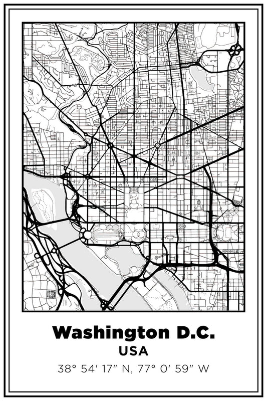 Washington D.C. USA Street Map White BG Plexi Glass Wall Art