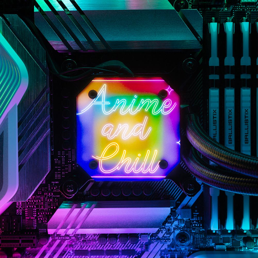 Neon Anime and Chill AIO Cover for Corsair iCUE ELITE CAPELLIX (H100i, H115i, H150i Black and White) - Donnie Art - V1Tech
