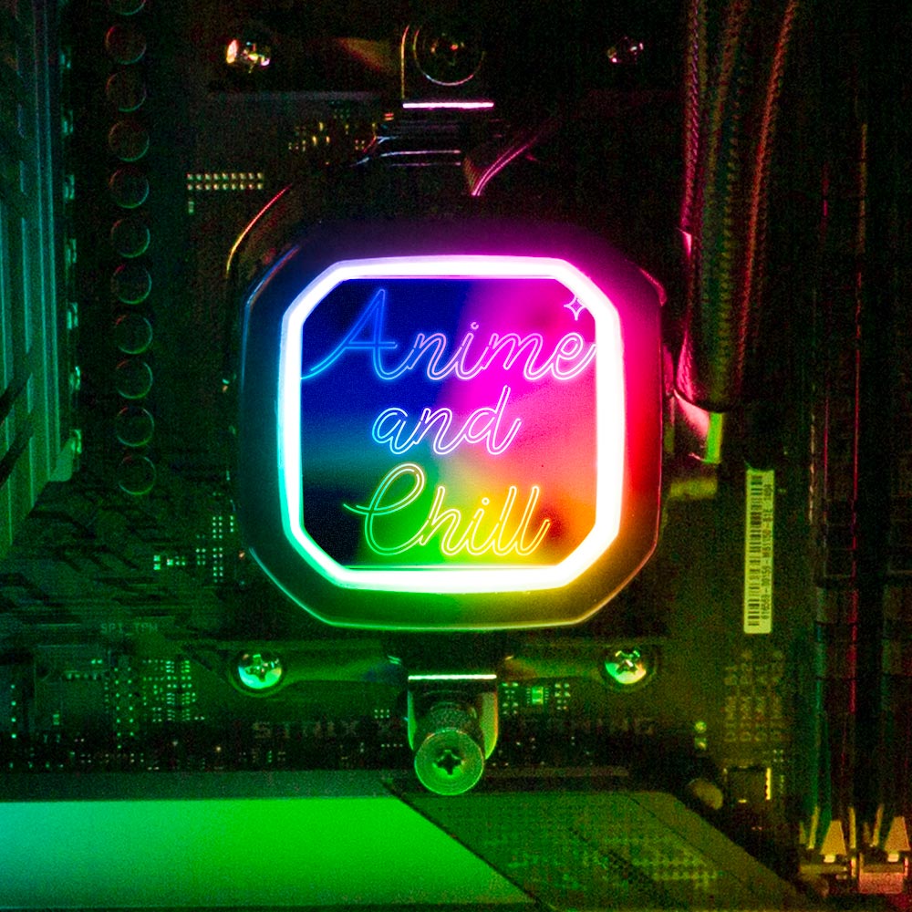 Neon Anime and Chill AIO Cover for Corsair RGB Hydro Platinum and Pro Series (H100i, H115i, H150i, H100X, XT, X, SE, H60) - Donnie Art - V1Tech