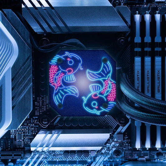 Neon Carpe Koi AIO Cover for Corsair iCUE ELITE CAPELLIX (H100i, H115i, H150i Black and White) - Donnie Art - V1Tech