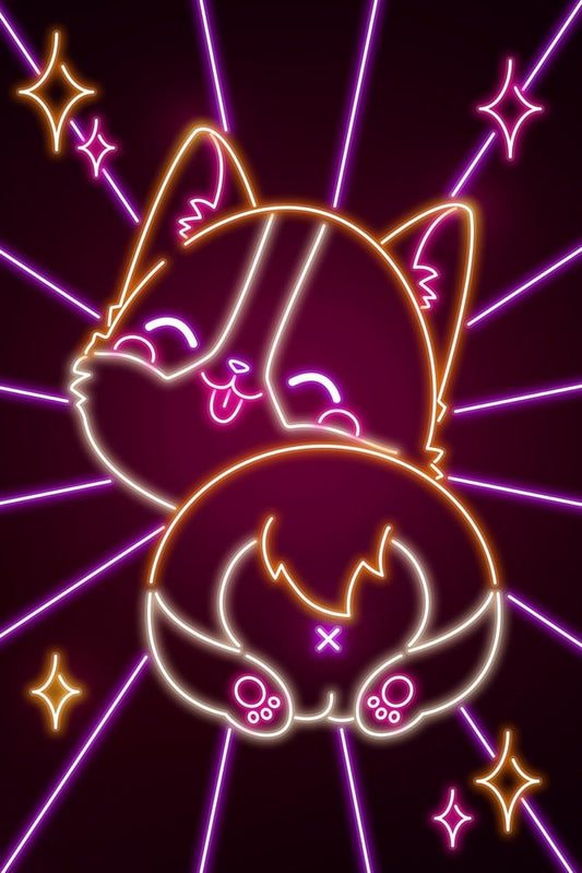 Neon Corgi Butt Plexi Glass Wall Art - Donnie Art - V1Tech