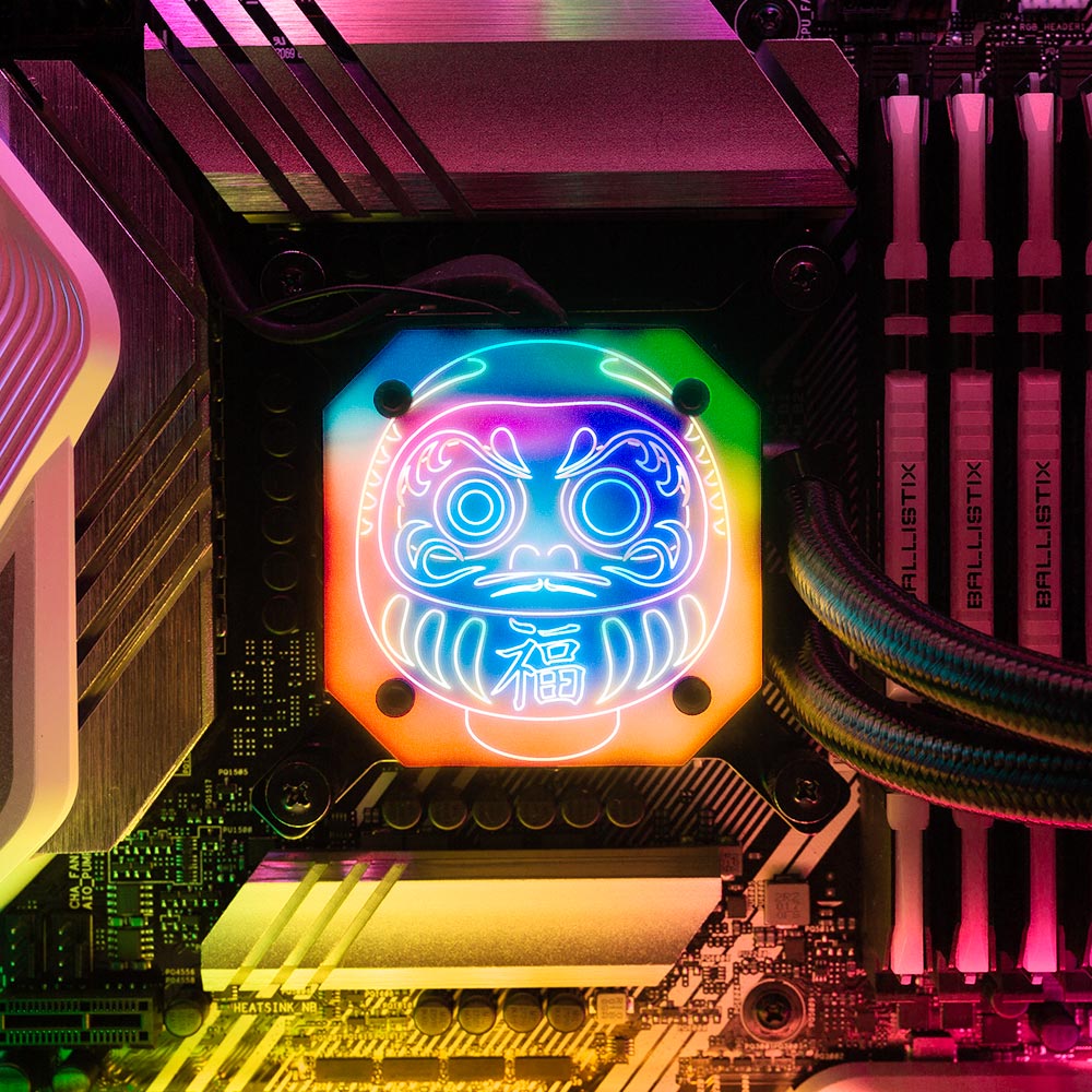 Neon Daruma AIO Cover for Corsair iCUE ELITE CAPELLIX (H100i, H115i, H150i Black and White) - Donnie Art - V1Tech