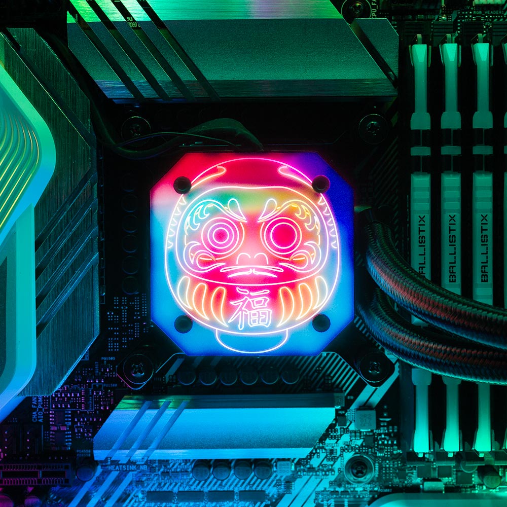 Neon Daruma AIO Cover for Corsair iCUE ELITE CAPELLIX (H100i, H115i, H150i Black and White) - Donnie Art - V1Tech
