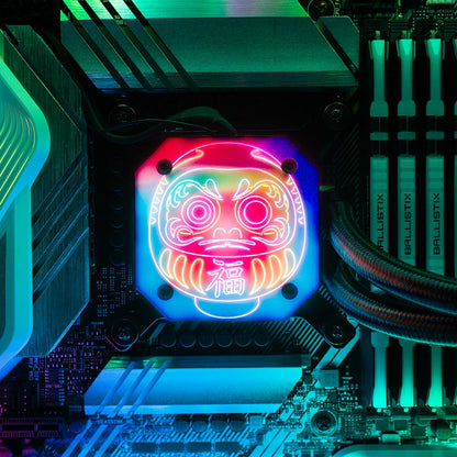 Neon Daruma AIO Cover for Corsair iCUE ELITE CAPELLIX (H100i, H115i, H150i Black and White) - Donnie Art - V1Tech