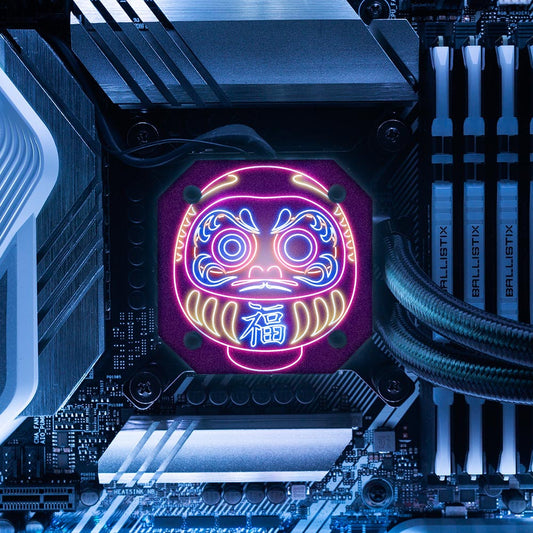 Neon Daruma AIO Cover for Corsair iCUE ELITE CAPELLIX (H100i, H115i, H150i Black and White) - Donnie Art - V1Tech