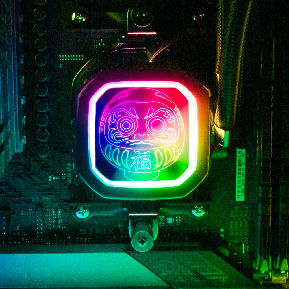 Neon Daruma AIO Cover for Corsair RGB Hydro Platinum and Pro Series (H100i, H115i, H150i, H100X, XT, X, SE, H60) - Donnie Art - V1Tech