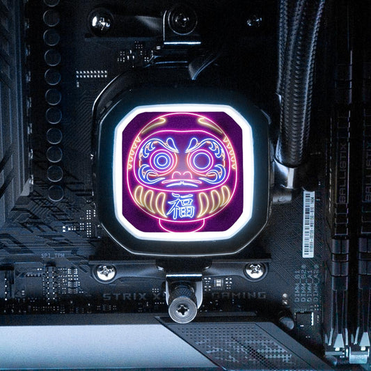 Neon Daruma AIO Cover for Corsair RGB Hydro Platinum and Pro Series (H100i, H115i, H150i, H100X, XT, X, SE, H60) - Donnie Art - V1Tech