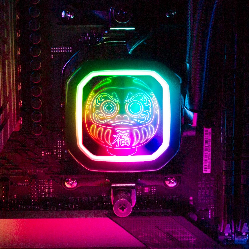 Neon Daruma AIO Cover for Corsair RGB Hydro Platinum and Pro Series (H100i, H115i, H150i, H100X, XT, X, SE, H60) - Donnie Art - V1Tech