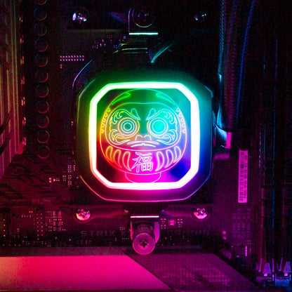 Neon Daruma AIO Cover for Corsair RGB Hydro Platinum and Pro Series (H100i, H115i, H150i, H100X, XT, X, SE, H60) - Donnie Art - V1Tech