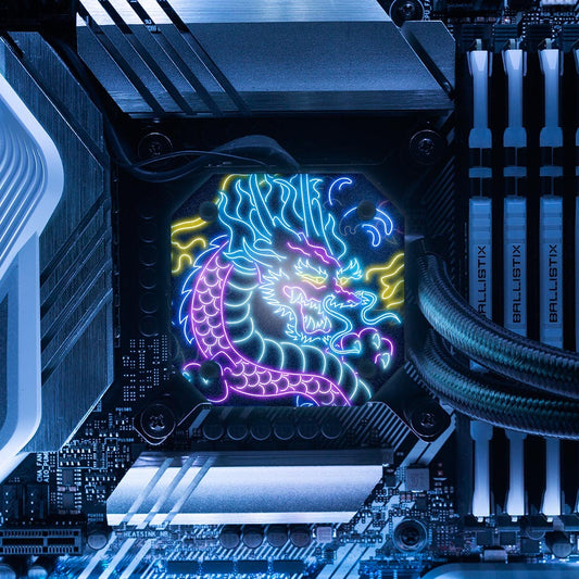 Neon Dragon AIO Cover for Corsair iCUE ELITE CAPELLIX (H100i, H115i, H150i Black and White) - Donnie Art - V1Tech